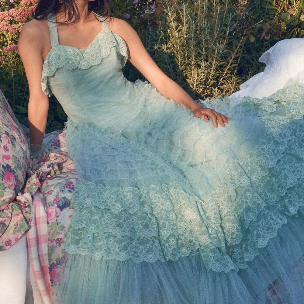 LoveShackFancy Sharelle Tulle Maxi Dress Gown Mint Green - Picture 2 of 9